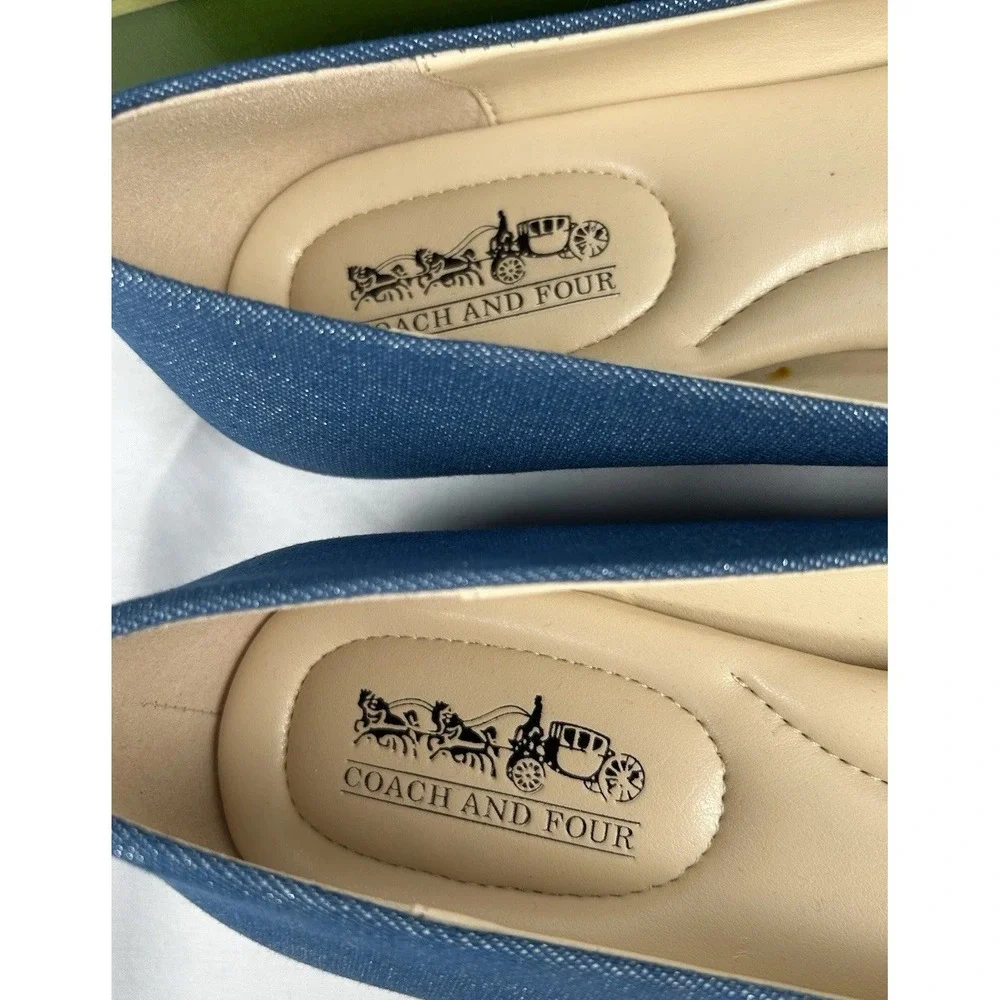 New Coach And Four Blue Chambray Glitter Denim Ballet Flats Sz 7.5 Melitta